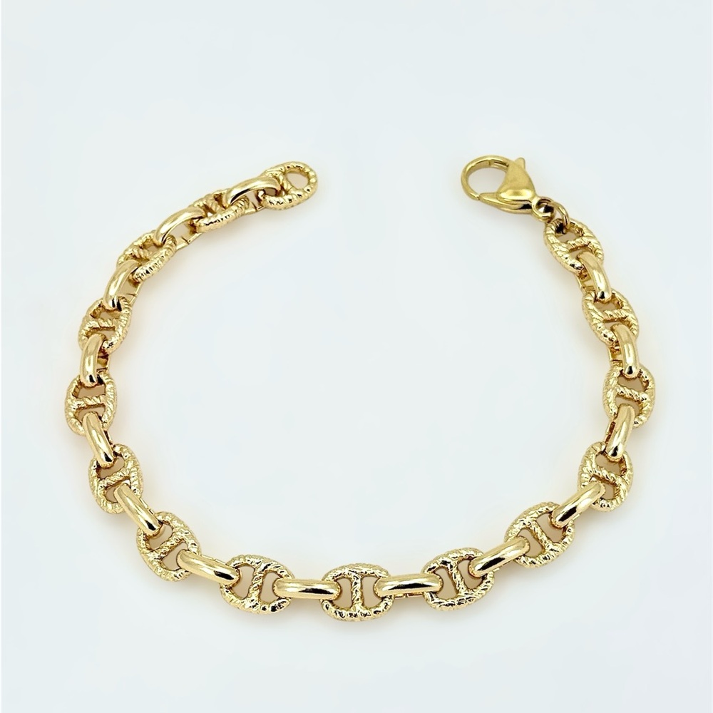 14K Gold Plated Mariner Anchor Link Bracelet | Nautical Bold Statement Jewelry - Picture 2 of 10